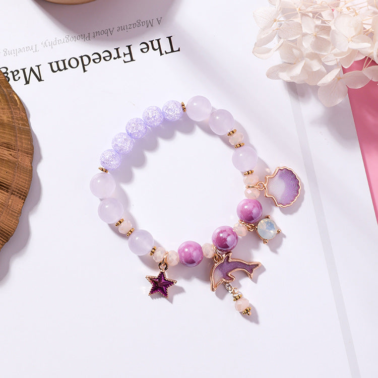 Wholesale Vacation Style Dolphin Shell Crystal Beaded Bracelet